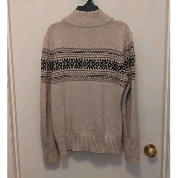 Lady Hathaway Gray/Heather Zip Sweater with Nordic Pattern, Size LG, EUC - Picture 5 of 7